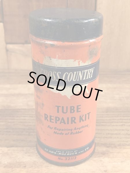 画像1: Sears Roebuck And Co “Cross Country” Tube Repair Kit Tin Can　シアーズローバックス　ビンテージ　ブリキ缶　40〜50年代 (1)