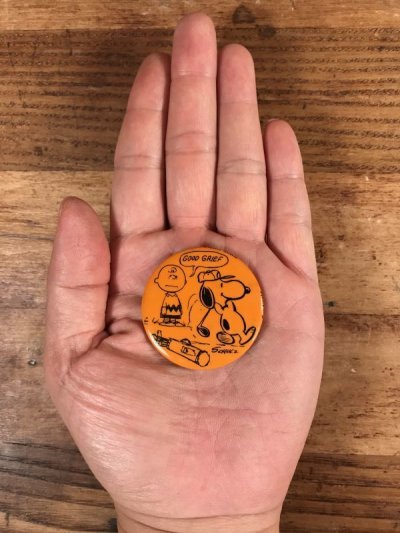 画像1: Peanuts Snoopy & Charlie Brown “Good Grief” Pinback　スヌーピー　ビンテージ　缶バッジ　チャーリーブラウン　70年代