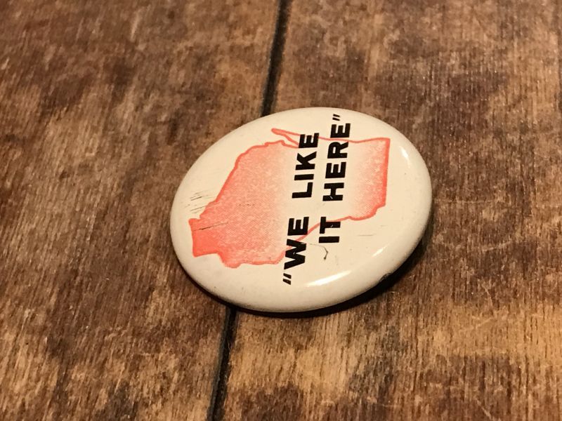 We Like It Here Wisconsin Can Badge　ビンテージ　缶バッジ　ウィスコンシン州　60年代　バッチ　ヴィンテージ