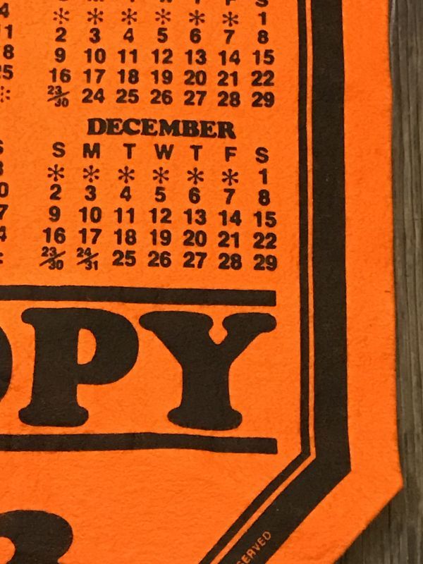 Snoopy Peanuts Calendar Felt Banner スヌーピー ビンテージ バナー ピーナッツ フェルト カレンダー 70年代 ヴィンテージ  vintage - STIMPY(Vintage Collectible Toys）スティンピー(ビンテージ コレクタブル トイズ）