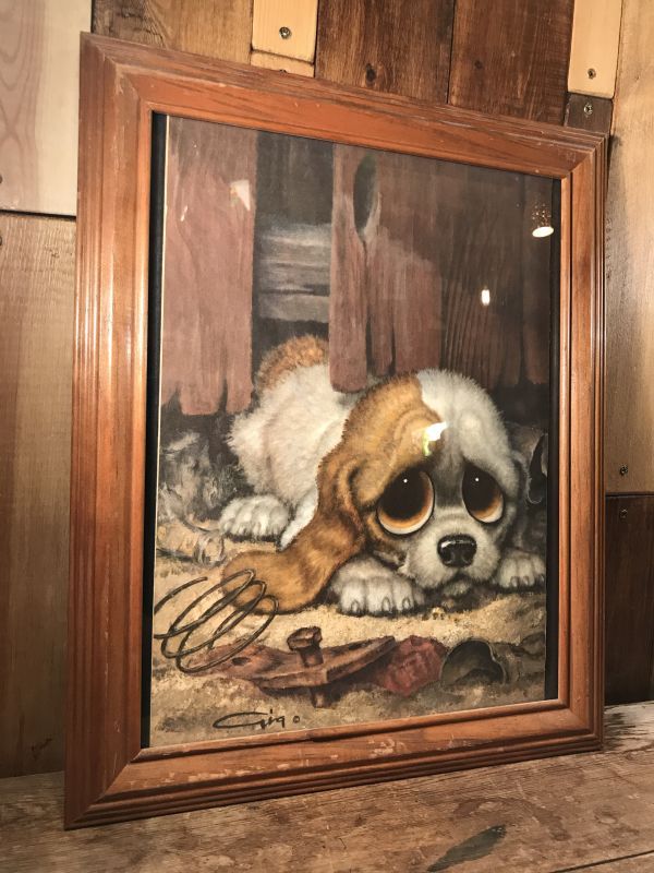 Big Eye “Gig” Sad Dog Picture Wall Hanging ビッグアイ ビンテージ