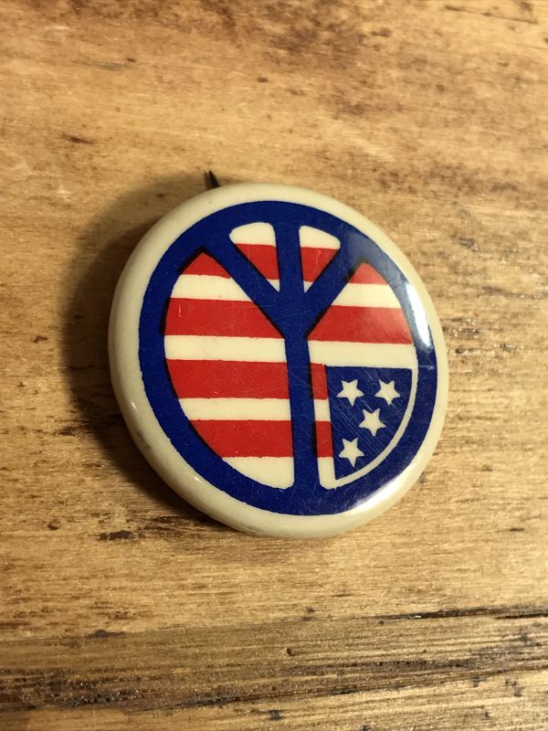 American Peace Sign Pin Backs ピースマーク ビンテージ 缶バッジ アメリカ国旗 70年代 - STIMPY(Vintage  Collectible Toys）スティンピー(ビンテージ コレクタブル トイズ）