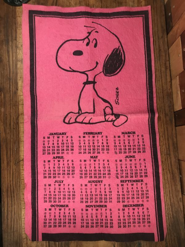 Peanuts Snoopy Calendar Felt Banner スヌーピー ビンテージ バナー カレンダー 70年代 Stimpy Vintage Collectible Toys スティンピー ビンテージ コレクタブル トイズ