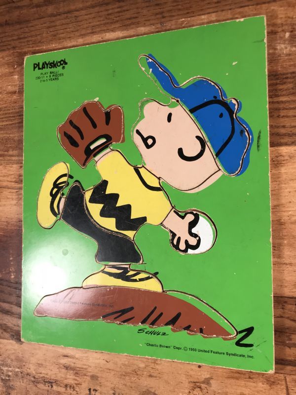 Playskool Peanuts Charlie Brown Play Ball Wood Puzzle チャーリーブラウン ビンテージ ウッドパズル スヌーピー 70年代 Stimpy Vintage Collectible Toys スティンピー ビンテージ コレクタブル トイズ