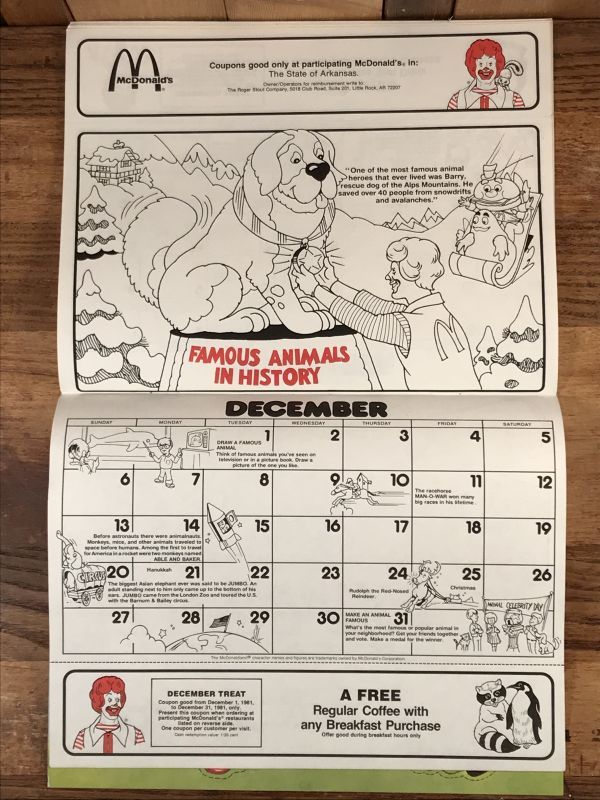 Ronald McDonald “1981” Coloring Calendar マクドナルド ビンテージ 